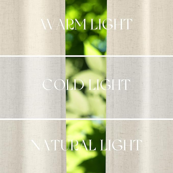 Jowels Warm Beige Linen Curtains 96 Inch Long 2 Panels for Living Room | Light Filtering Semi Sheer Curtain, Back Tab Pocket Pleated Look, Boho Farmhouse Textured Privacy Drapes for Bedroom Window