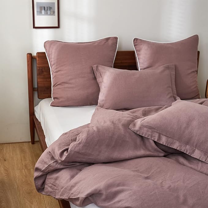 Simple&Opulence 100% Linen Pillow Case Queen Size Set of 2, Purple Pillow Covers with Overlap Closure, Luxury Breathable Pillowcases Protectors Suitable for All-Season (20" X 26", Purple)