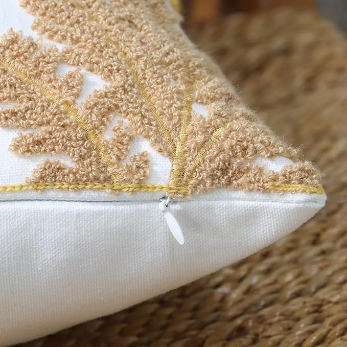 Set of 2 Embroidered Decorative Throw Pillow Covers Couch Square Pillowcases Cushion for Bedroom Sofa Farmhouse Decor 18x18 Inch (Yellow Maple Leaf)