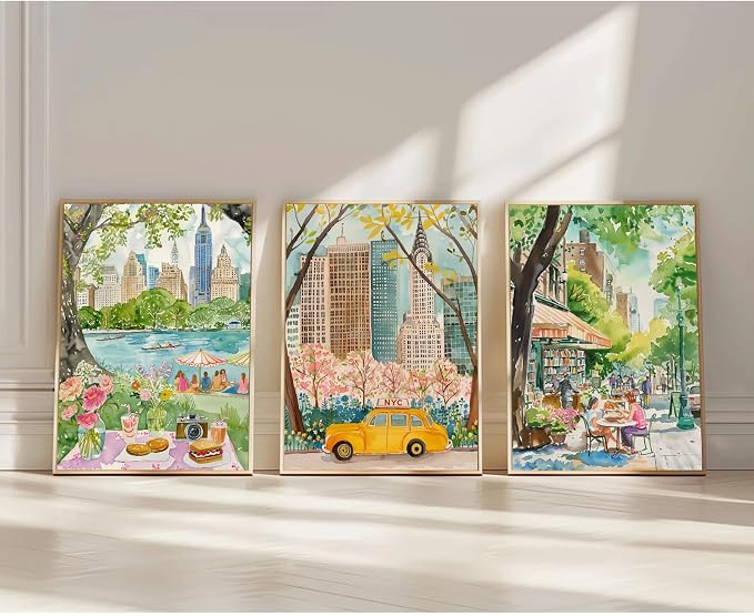 SYYANKK Watercolor New York City Wall Art NYC Canvas Poster Travel Wall Decor NYC Painting Central Park Picture New York Landmarks Artwork for Bedroom Living Room 12x16 Inch Unframed Set of 3