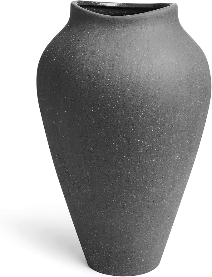 Ceramic Vase - Large 13.6 Inch Tall Floor Vase for Centerpieces, Farmhouse Flower Vases, Rustic Minimalist Home Decor for Living Room, Enterway, Wedding (Sandstone Dark Gray)