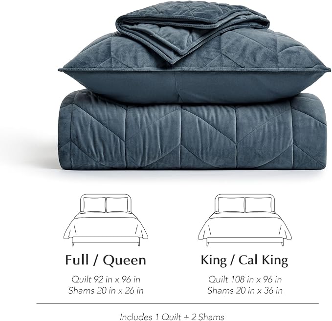 EverGrace 3 Pieces Luxurious Queen Velvet Quilts, Ultra Soft Lightweight Velvet Comforter Set, Matelasse Oversized Bedspread Coverlet for All Season with 2 Shams, Stormy Blue, 92"x96"