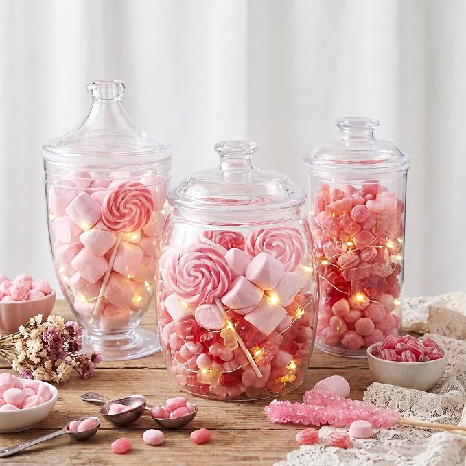 3 Pcs Plastic Apothecary Jar with Lid Decorative Crystal Candy Jar for Candy Buffet Bathroom Storage Canisters Wedding Decor Acrylic Organization Canisters for Home