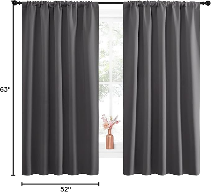 NICETOWN Blackout Curtain Panels for Window - Energy Efficient & Noise Reducing Thermal Insulated Rod Pocket Blackout Drapes/Draperies for Living Room (Grey, 2 Panels, W52 inches x L63 inches)
