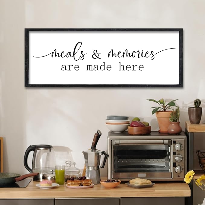 Surfapans Meals and Memories Are Made Here Sign Wall Art Decor 32"x12" for Kitchen Dining Room Large Wooden Framed Wall Hanging (Black)