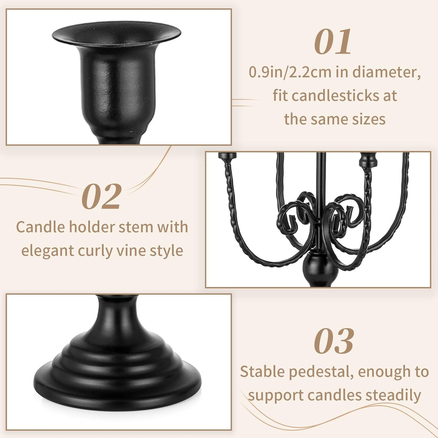 Sziqiqi Black Candelabra Candle Holder - Candle Holders for Candlesticks Set of 2 Metal Candelabrum Stand for Wedding Christmas Table Centerpieces Decor