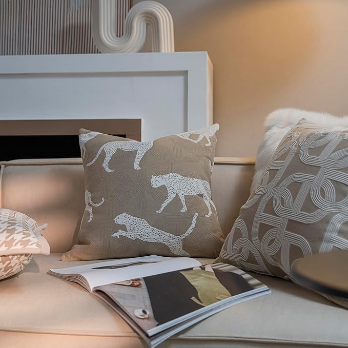 Croker Horse 18x18'' Inches Throw Pillow Cushion Cover - Leopard Pattern Chenille Jacquard Luxury Modern Style Couch Sofa Pillow for Living Room Bedroom