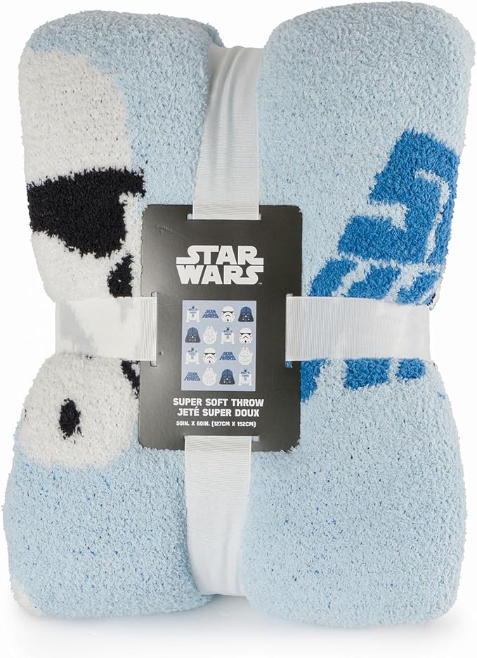 Jay Franco Star Wars Feather Knit Fluffy Throw Blanket - Darth Vader and R2D2 Fuzzy Blanket Measures 50 x 60 inch - Super Soft Lightweight Bedding