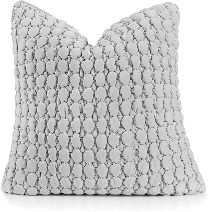 Pillow Cover 26x26 1 Piece Velvet Large Euro Sham Decorative Farmhouse Cushion Covers Soft Bubble Texture for Couch Sofa Bedroom Living Room,Gray