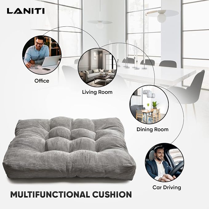 LANITI 24” Inch Extra Large Floor Cushions Tufted Floor Pillow for Adults Square Meditation Ultimate Comfort Oversized Pillows for Floor Cushion (Charcoal)