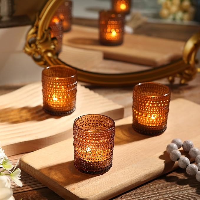 72pcs Amber Votive Candle Holders, 2x2.5in Vintage Glass Small Tea Light Candles Holders for Home Decor, Tealight Candle Holder Decor for Wedding Centerpieces Baby Shower