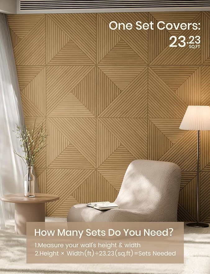 Fluxynara Large Felt Bulletin Board,Cork Board Alternative 70.87'' x 47.24'' Art Acoustical Wall Panels-6 Pack with 60 Adhesive Tabs,for Recording Studio/Home Offices-Natural Oak/Facet