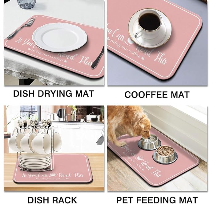 Coffee Bar Mat for Countertops 18inx24in,Absorbent Hide Stain Anti-Slip Cafe Bar Accessories Fit Under Coffee Machine Mat,dish drying mats for kitchen
