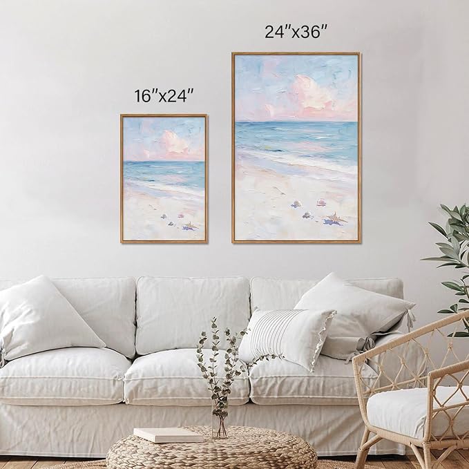 Rantodecor Impressionist Framed Canvas Wall Art, Vintage Italy Coastal Sailboat Wall Decor, Light Blue and White Posters Art Prints, Pastel Beach House Artwork for Bedroom Living Room Office 24"x36"x3