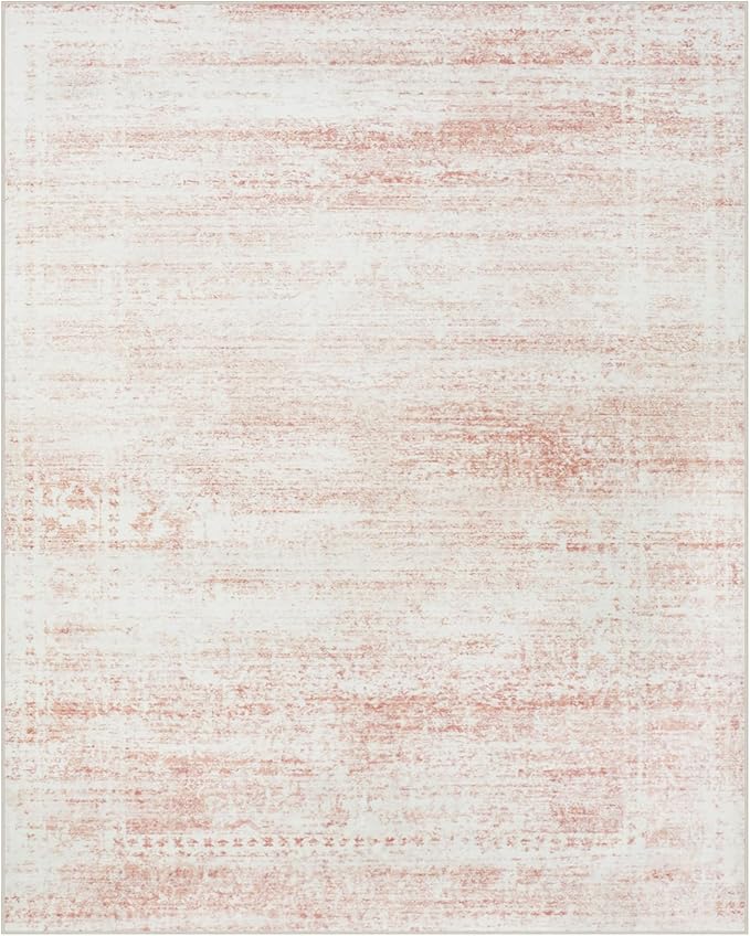 Srugn Washable Rugs 4x6 Area Rugs for Living Room,Bedroom,Kids Room,Nursery- Soft Faux Wool Small Carpets,Non Slip&Non-Shedding Low Pile Vintage Print Rugs for Enterway,Home Office Decor-Pink White