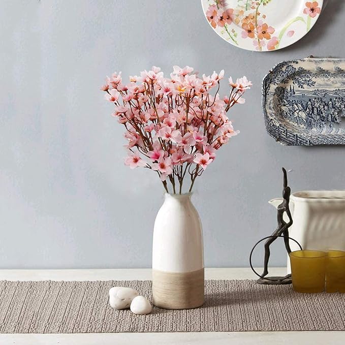 Uieke 4Pcs Artificial Cherry Blossom Flower, Silk Peach Flowers Fake Plants Arrangement for DIY Garden Home Wedding Party Spring Decor, Pink