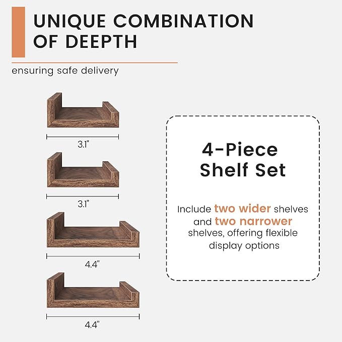 FLYJOE Floating Picture Ledge Shelves for Wall Set of 4, 24 Inch Wall Shelves with Lip Long Large Nursery Book Shelf for Toys Storage Kids Bookshelf Wall Mounted Living Room Bedroom Decor Frames