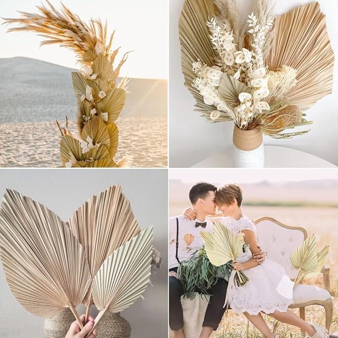 Natural Dried Palm Leaves, 17.3 Inch, 10 Pieces, Beige and Brown, for Wedding Decor and Centerpieces (Brown)
