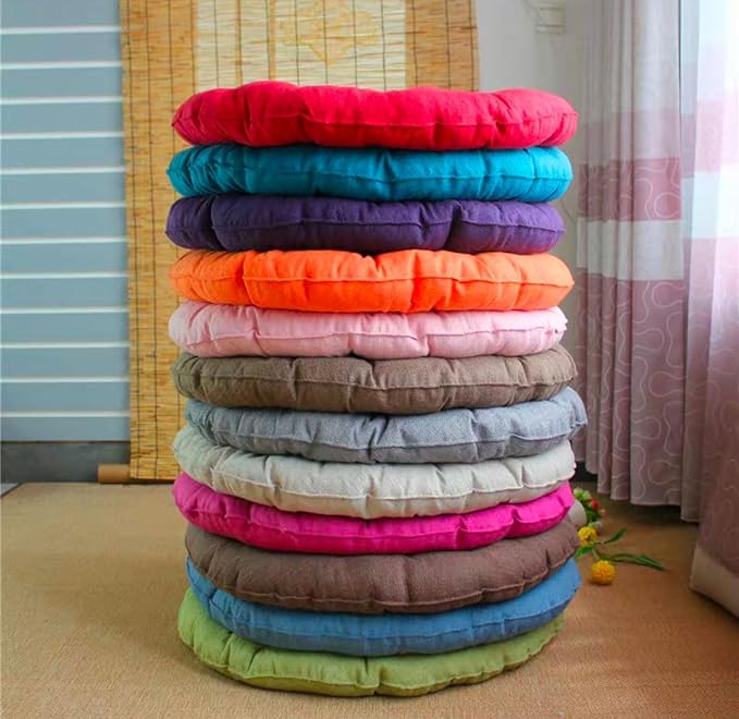 Large Linen Floor Cushions,Round Futon Pillows Japanese Style Tufted Floor Pillows Meditation Cushions for Seating On Pad for Yoga Sofa Balcony(Size:30x30inch,Color:Khaki)