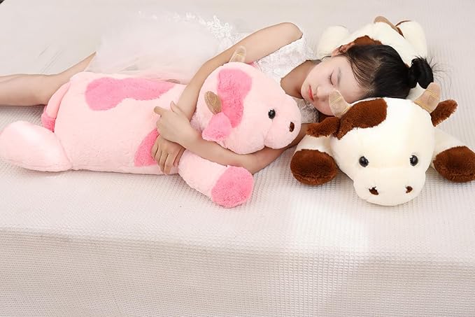 YESGIRL 25.6 inch 5 lbs Cow Weighted Stuffed Animals, Large Weighted Plush Animal, Cute Plush Toy Pillow, Soft Kawaii Plushie Gifts for Adults, Kids, Boys and Girls(Pink)