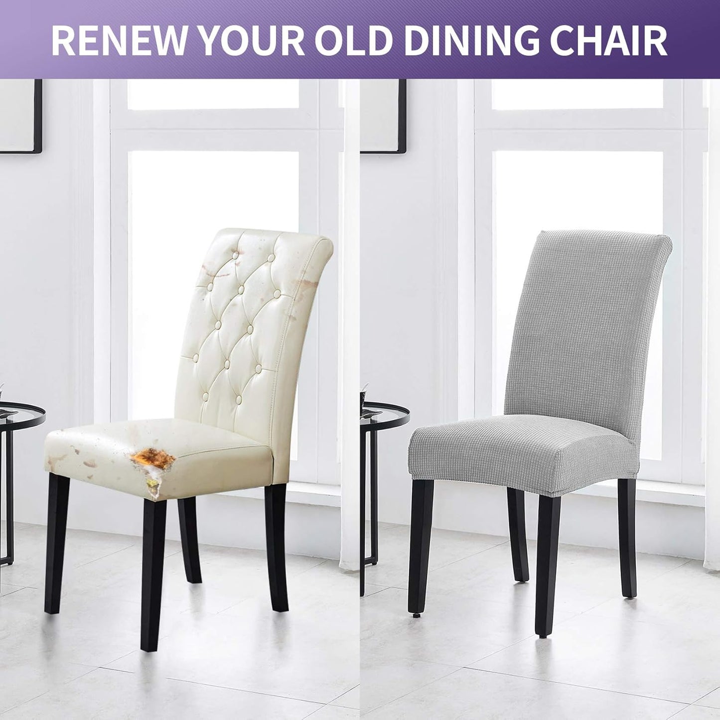 Joccun Chair Covers for Dining Room Set of 2,Dining Chair Slipcovers Stretch Dining Room Chair Covers Seat Protector,Washable Parsons Chair Cover for Home,Hotel,Banquet(Silver,2 Pack)