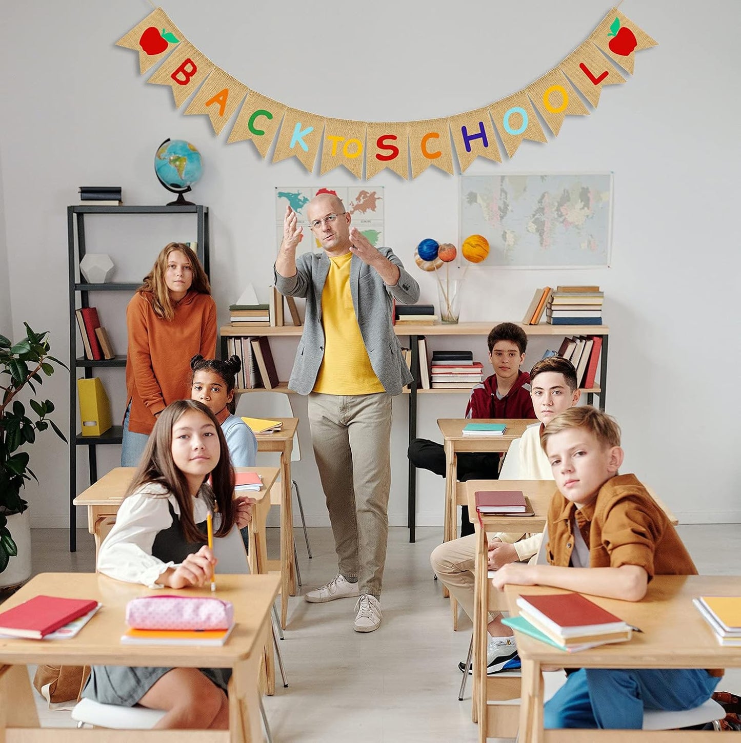 JOZON Back to School Burlap Banner First Day of School Bunting Banner Garland Classroom Home Party Decorations School Classroom Blackboard Hanging Decor Sign Schoolyard Party Supplies