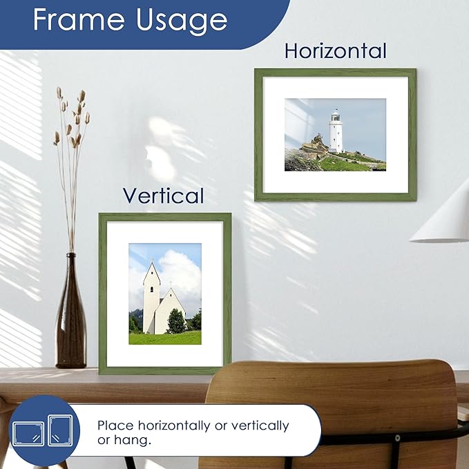 PEALSN 8x10 Picture Frame Set of 6, Display Pictures 5x7 with Mat or 8x10 without Mat for Wall Mounting or Table Top Display, Photo Frames Collage for Wall Decor, Green Woodgrain