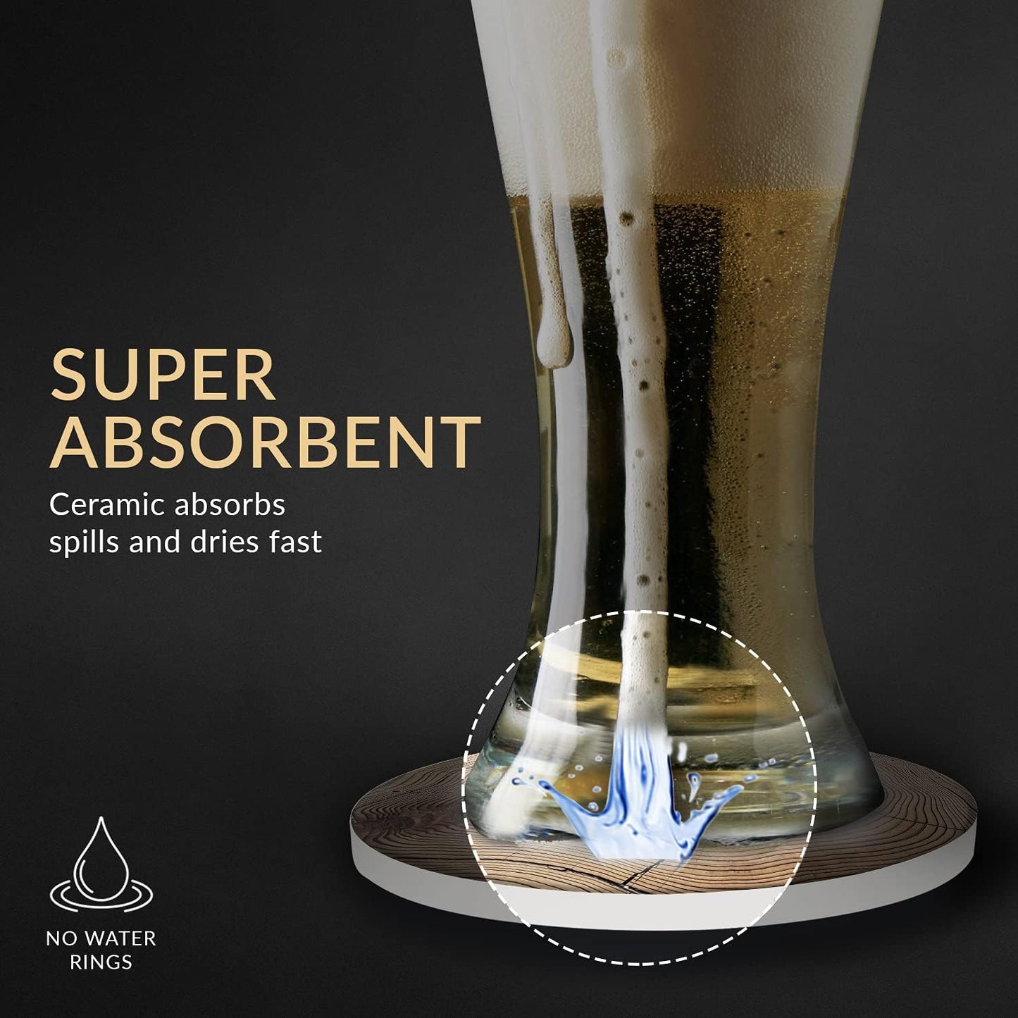 Emerson Coasters for Drinks Absorbent – Natural Stone Drink Coasters Set with Holder, Coasters for Coffee Table, Wooden Tabletop Protection Marble Style – 100% Heavy Duty Set of 6 (Wood)