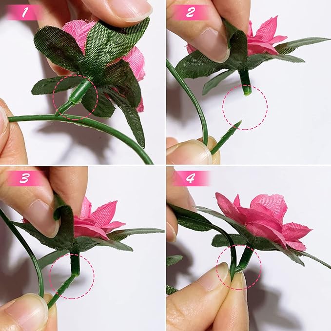 PONKING 6 Pcs x 8.2 ft Flower Garland Artificial Rose Vine Flowers with Green Leaves Hanging Fake Roses Vine for Room Party Home Wedding Birthday Christmas Wall Arch Decor, Spring Magenta Flower
