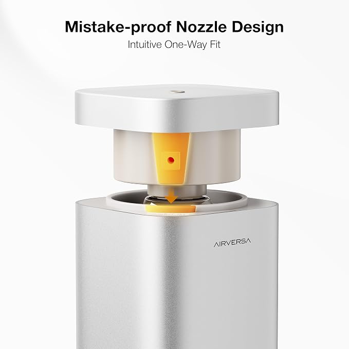 Airversa Waterless Diffuser, Smart Tower Diffuser with App Control, Cold Air Scent Diffuser Oil Machine for Homes Offices Hotels, 300mL Capacity, Up to1500 sq ft, DC-12V/1A Plug, RDX Silver