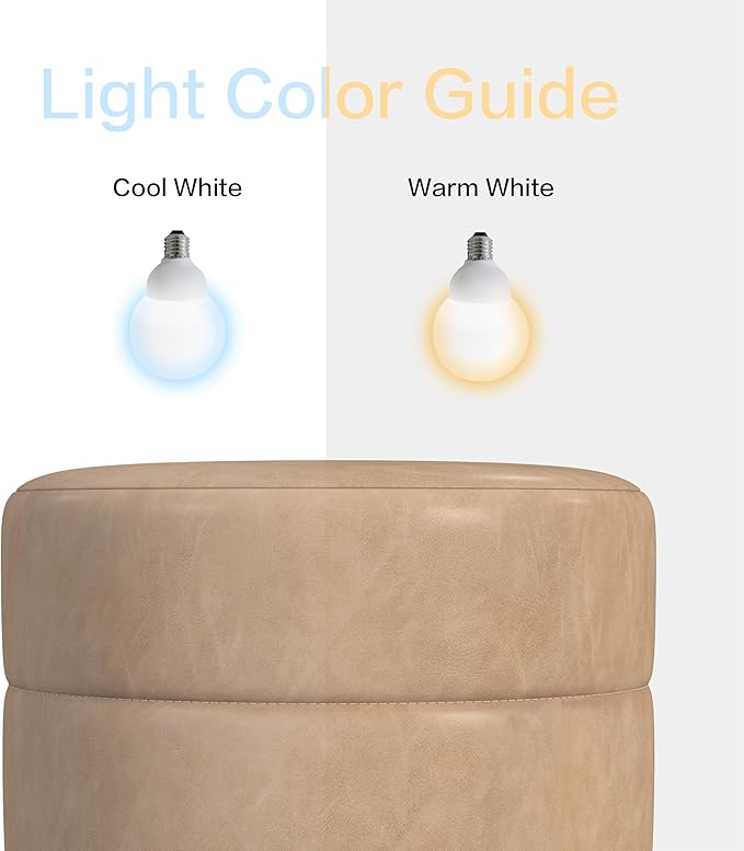 HomePop Upholstered Faux Leather Round Ottoman (No Lid, Seat Only) | HomePop Home Décor | Round Pouf Foot Rest – Sand Faux Leather
