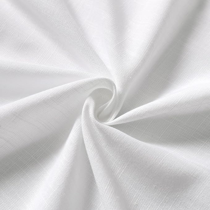 Nanspring White Linen Curtains 49 Inch Length Back Tab Pocket Semi Sheer Light Filtering Short Curtain Farmhosue Small Curtains for Basement Window Bathroom Living Room 2 Panels Set 52x49