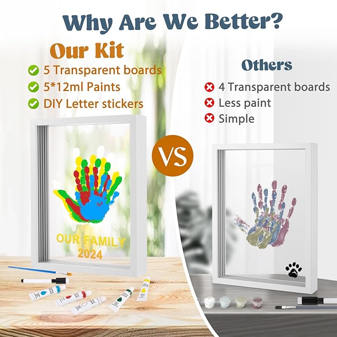 Family Handprint Kit - Baby Hand and Footprint Kit, Adoption Gifts, Family Gifts for New Parents, Christmas, New Mom, DIY Craft Keepsake Wooden Frame, 5 Non-Toxic Paints (White)