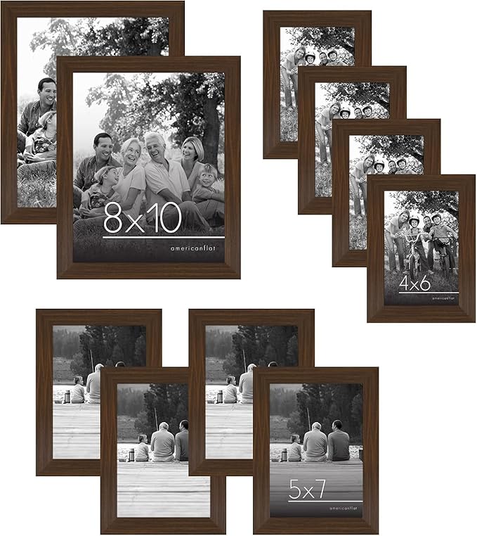 Americanflat Set of 10 Picture Frames with Shatter-Resistant Glass - Gallery Wall Frame Set with Two 8x10, Four 5x7 and Four 4x6 Frames - Signature Collection - Walnut