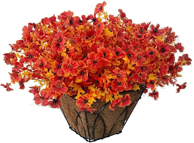Faux Flower Daisy with Eucalyptus Leaves Fake Plants Greenery Boxwood Outdoor Indoor Garden Home Decoration Porch Patio 12 Bundles Orange