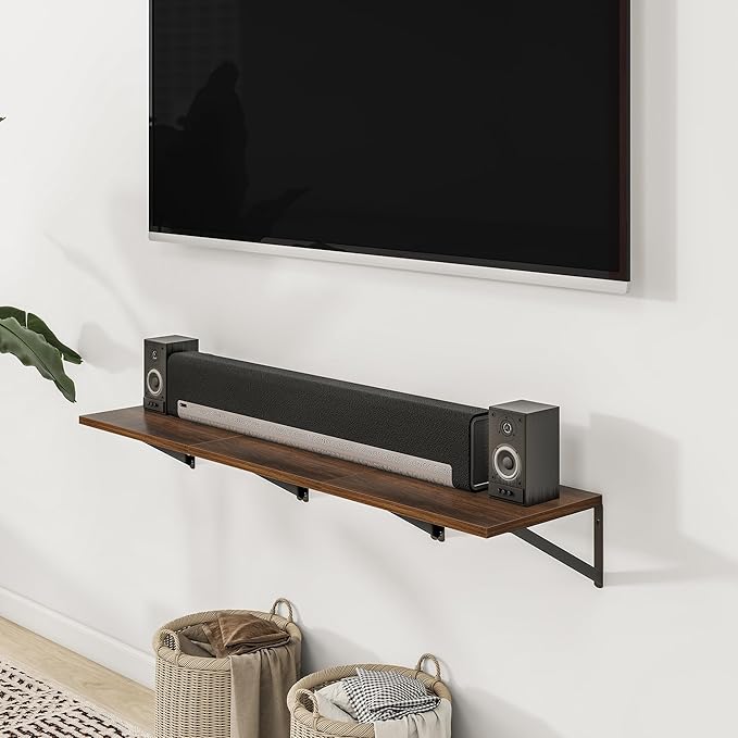 Heimlove Deep Floating Shelves for Wall, 12 Inch Deep Floating Shelves Set of 3, 16W x 12D Wood Wall Shelves, Wide Wood Shelves with Metal Bracket for Living Room, Kitchen, Office, Bedroom - Walnut