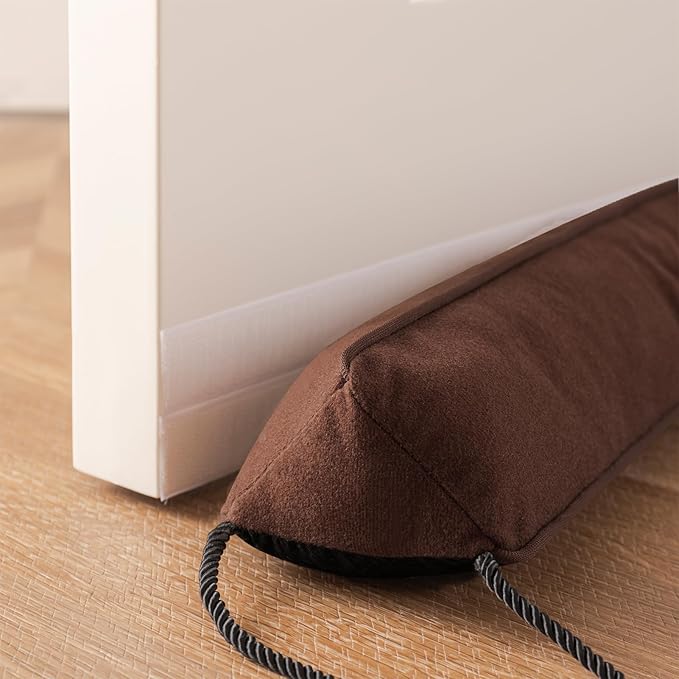 Sunolga 2 Packs 38 Inches 2.2LB Weighted Door Draft Stopper Filled with Glass Beads & Cotton, Removable Machine Washable Sound Proof Under Door Draft Blocker with Anti-Abrasion Bottom for Door, Brown