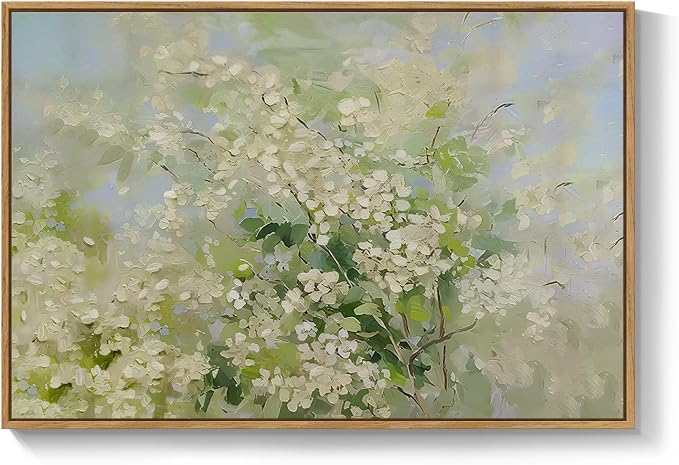 Framed Green Floral Wall Art, Nature Sage Green Vintage Botanical Canvas Painting Prints Artwork for Modern Farmhouse Works, Rustic Cottage Core Abstract Flower for Living Room Bedroom Wall Decor