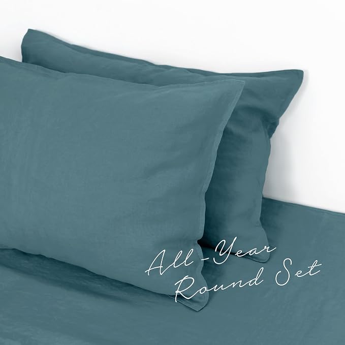 Linen World Linen Pillow Cases King Size - 20"x40" Set of 2,100% French Flax Pillowcase,Soft Breathable Natural Pillow Covers,Lake Blue