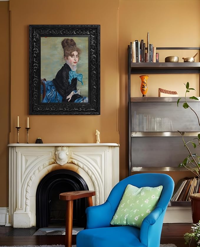 Vintage Canvas Frame for 18x24 Art Prints Oil Paintings, 2.6" Wide DIY Wood Ornate Open Back Wall Frames for Gothic Landscape Family Animal Memorial Portraits, No Glass & Back (Black)