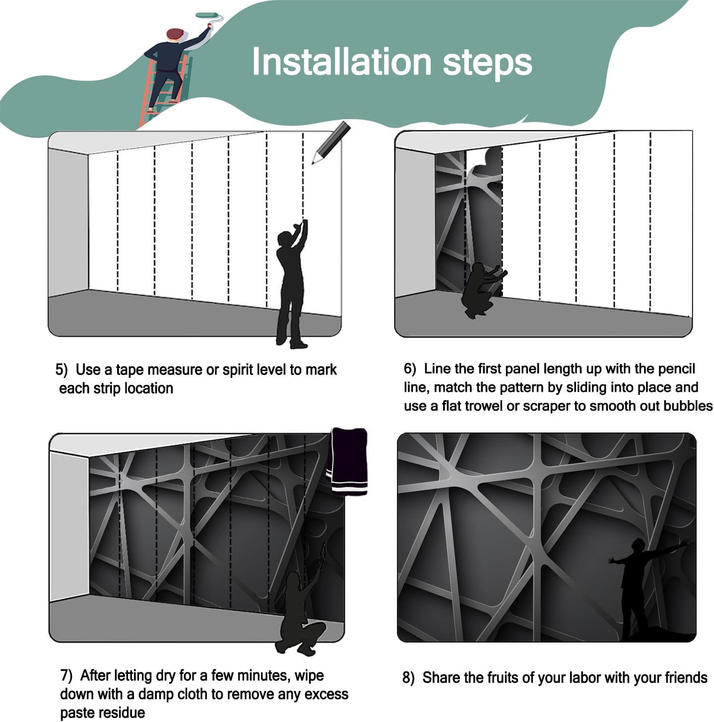 -3D Black Abstract Geometric Wallpaper Bedroom Living Room 100" x 65" (Not Peel and Stick)