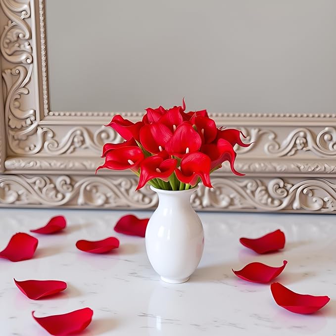 Floral Kingdom 20 Pack Artificial Calla Lily Flowers 14 Inch Red – Real Touch Faux Flowers for Home Decor, Table Centerpieces, Holiday & Party Arrangements