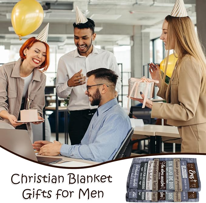 Wxiben Spanish Christian Gifts for Men - Religious Blanket Gifts Catholic Bible Verse Gift Spiritual Inspirational Baptism Gift for Dad Husband Man of God Throw Blanket for Sofa Couch 60 x 50 Inches