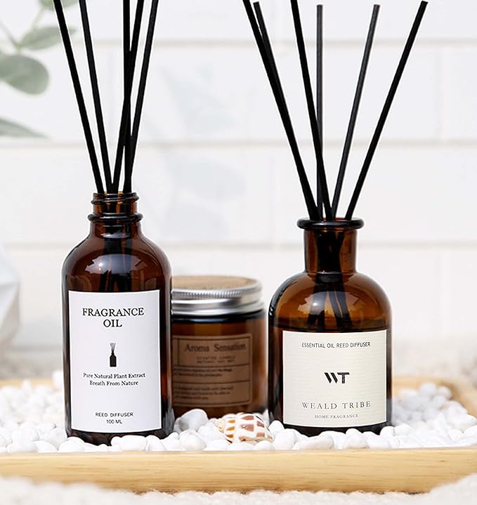 WEALD TRIBE Reed Diffuser Set for Bathroom Air Fresheners, Oil Diffuser Sticks | Sandalwood Rose Scent 4.0 fl oz Home Fragrance with Sticks Defusers | House Bedroom Office Shelf Decor