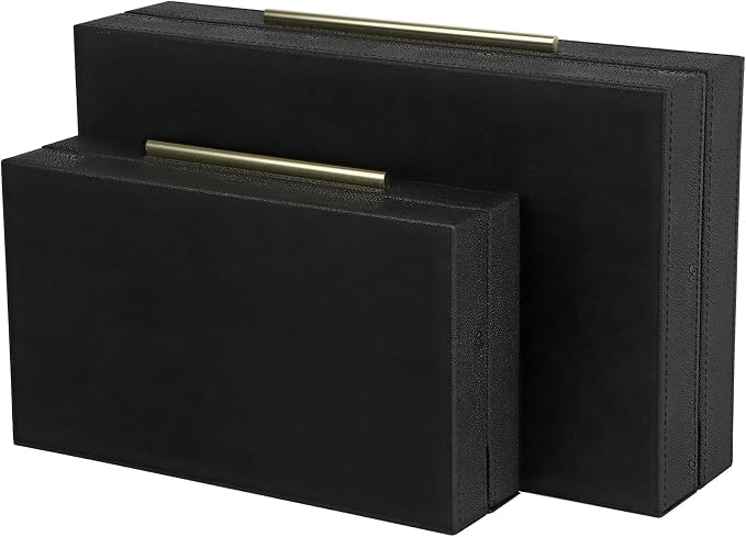 HofferRuffer Faux Leather Decorative Boxes Set of 2, Large Nesting Keepsake Box Accessory Organizer Jewelry Organizer with Hinged Lid, Stacking Storage Box Container for Home or Office (Black)