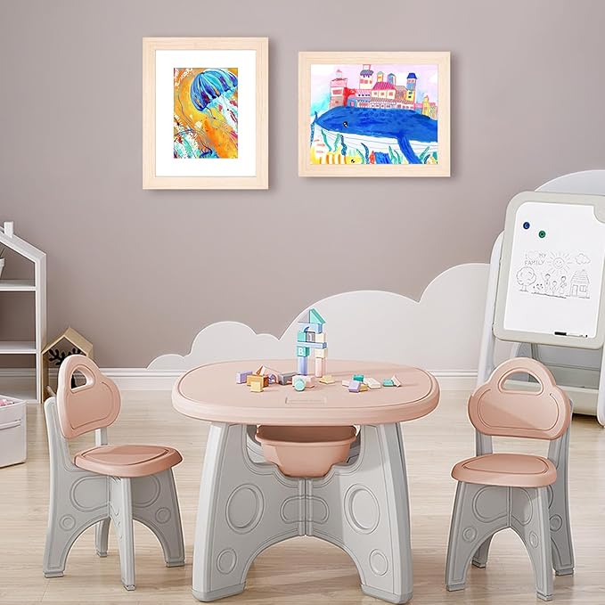 KINLINK 8.5x11 Kids Art Frame Set of 2, Solid Wood Kids Artwork Frames Changeable with Front Opening Hold 150 Pictures, Art Frames for Kids Art with Mat,without Mat 8.5x11 Picture Frame Natural