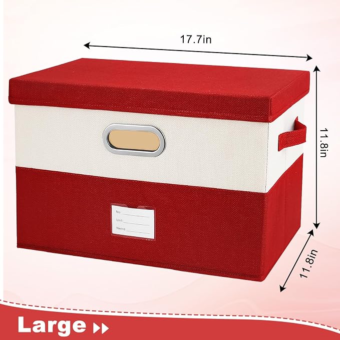 Large Linen Fabric Foldable Storage Bins with Removable Lid and Handles, Washable Storage Box Organizer Containers Baskets Cube with Cover for Bedroom,Closet,Office,Nursery(Grey&Cream, Large)