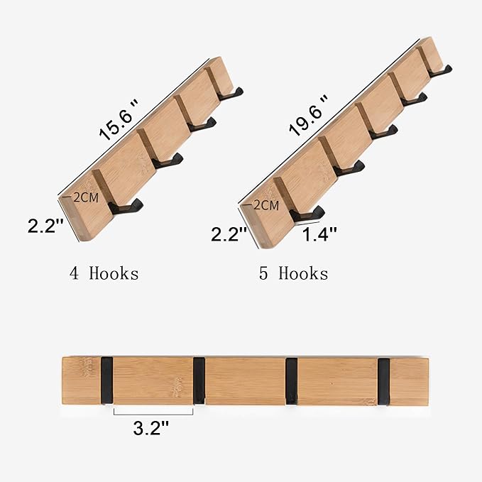 KYSMOTIC Grey Coat Rack Wall Mounted, Modern Coat Hooks for Wall, Space-Saving Folding Coat Hanger for Coats, Keys - Grey 4 Hooks