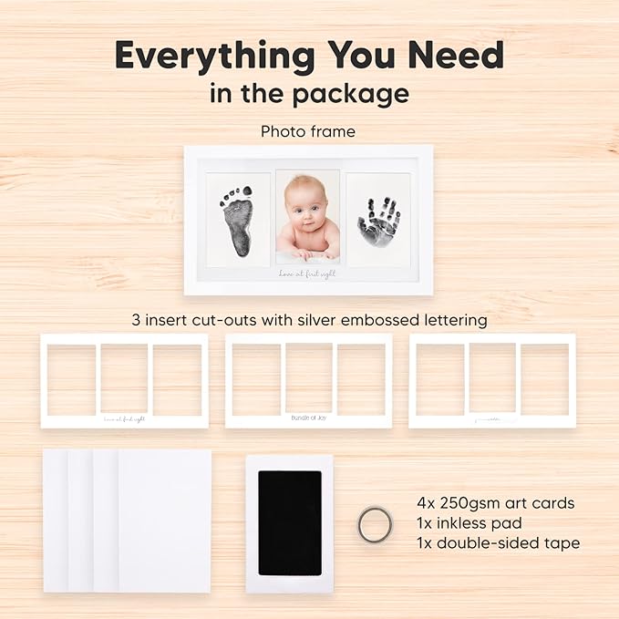 KeaBabies Baby Hand and Footprint Kit and Inkless Baby Handprint And Footprint Kit Frame - Baby Prints Duo Photo Frame for Newborn - Personalized Baby Picture Frame for Newborn