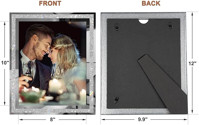 IZIDDO 8x10 Picture Frames Set of 4, Glitter Photo Frame for Tabletop, Sliver Gifts Glass Picture Frame, Horizontally or Vertically